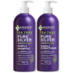 Tea Tree Purple Shampoo & Conditioner Set for Blonde, Bleached, Silver & Grey Hair, Anti-Brass Toner, Boosts Highlights & Color, Revitalizes, Relieves Itchy Scalp & Salon-Grade Hair Toner.