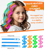 42 Pieces Heatless Waves Hair Curler, No Heat Damage Wavy Hair Curlers with 2 Sets of Styling Hooks, Heatless Curls for Women Girls Long Medium Short Hair(4 Colors,30cm/ 11.8")