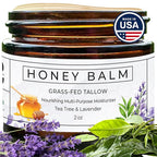 Tallow and Honey Balm, Organic Body Butter, Grass-Fed Beef Tallow for Skin, Soothing All-Natural Moisturizer for Body and Face | Made in USA - 2 oz (Tea Tree & Lavender)