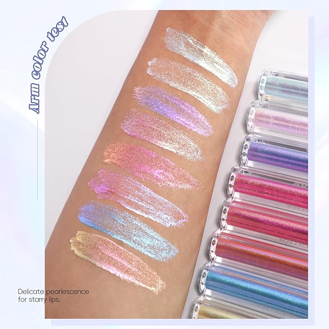 Green Glitter Lip Gloss Liquid Lipstick, Diamond Shimmer Metallic Sparkly Iridescent Chameleon Lip Gloss Gift for Women, Long Lasting Waterproof Highly Pigment Glimmer Holographic Lip Makeup01