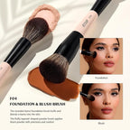 Jessup Face Makeup Brushes 3pcs Double Ended Makeup Brush Set for Foundation Contour Blush Highlight and Powder, Premium Synthetic Make up Brushes Peach Dust T508