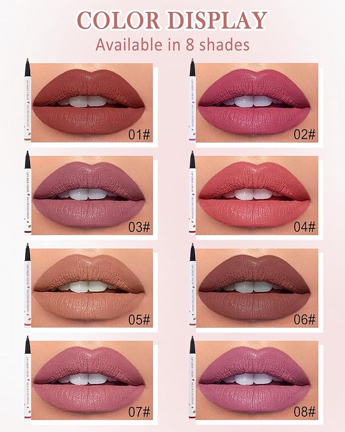 Lip Stain Marker Pen,2 Colors Brown Pink Lip Liner Pencil,Matte Lip Tint Stain Liquid Lipstick,Longlasting Waterproof Precise Chisel Tip Smooth Lipliner,Natural Lip Color Makeup Gift for Women-01+02