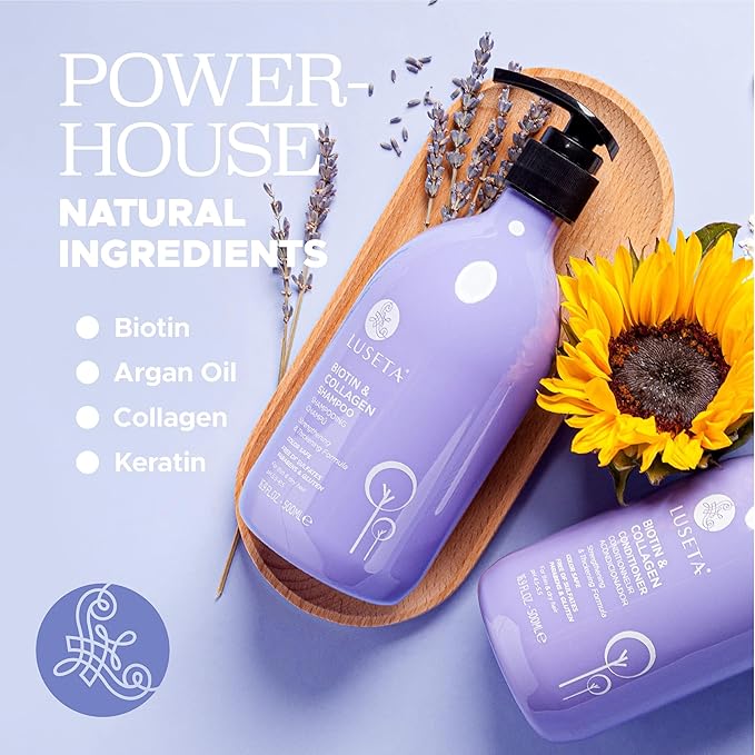 Luseta Biotin Shampoo and Conditioner for Hair - Thickening Shampoo for Thinning Hair - Infused with Argan Oil to Repair Damaged Dry Hair - Sulfate Free Paraben Free-2 x 16.9 fl oz