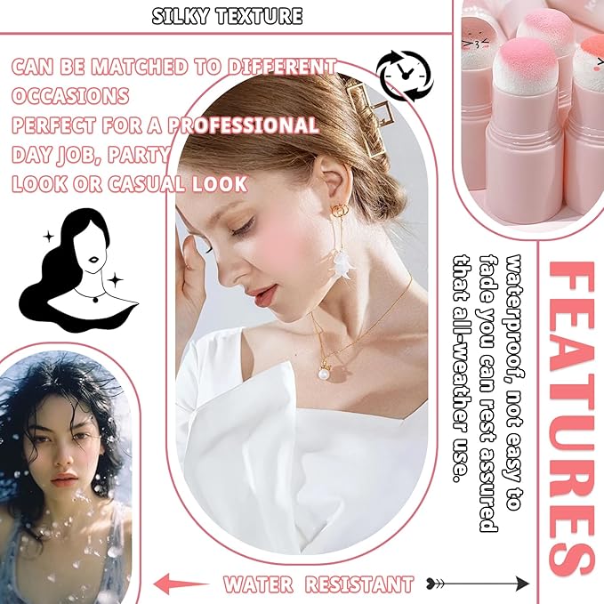 Blush Stick for Cheeks,Face Matte Contour Blush Makeup,Buildable Shimmer Facial Cheek Blusher Shades,Blendable Cosmetic Makeup Blush 01