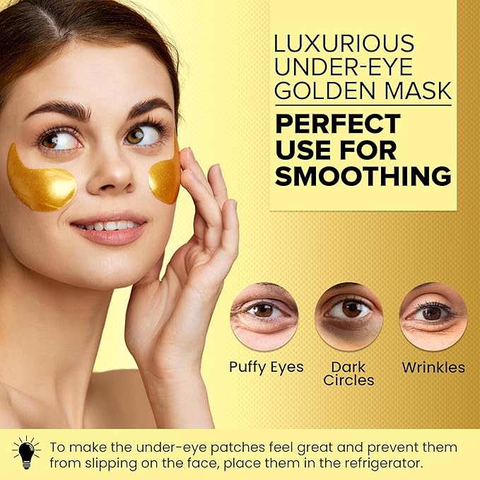 Under Eye Patches for Dark Circles - 24k Gold Eye Mask for Luxurious hydrating eye patches (20 Pairs) Gold Eye Patches for Puffy Eyes Brightening, Anti-Aging Wrinkles, for both genders