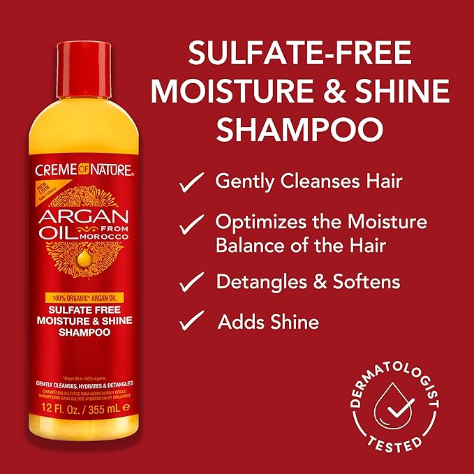Creme of Nature Argan Oil Shampoo, Moisture & Shine Shampoo, Sulfate Free Hair Care Formula, Nourishes, Hydrates, Detangles, 12 fl. oz.