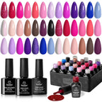 Beetles Pink Gel Nail Polish, Red Purple Nude Blue Glitter 20 Colors Gel Polish Set Romance Rebellion with Base & Top Coat, Soak off Uv LED Cured Nail Art Design Salon Home Gift for Women
