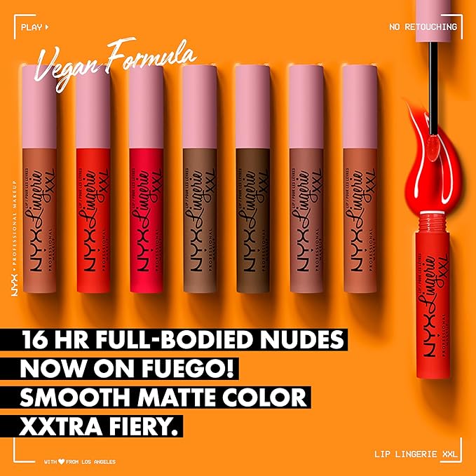 NYX PROFESSIONAL MAKEUP Lip Lingerie XXL Matte Liquid Lipstick - Gettin Caliente (Bright Red Orange)