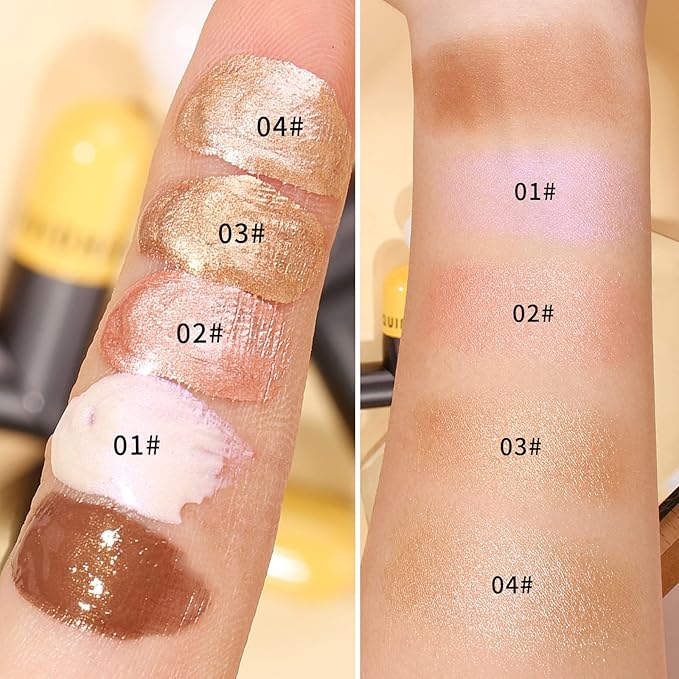 AKARY Liquid Highlighter Makeup for Face Body, Contour Foundation Illuminator Boom Stick, Two-color Highlight Shade Longwear Shimmer Glow Makeup, Valentine's Day gift (03 Rose Gold + Warm Brown)