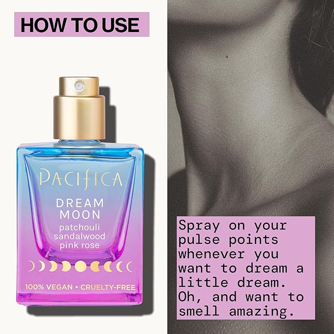 Pacifica Dream Moon Womens Spray Perfume 1 fl oz – Long-Lasting Floral Woody Fragrance for Her - Rose, Patchouli, Sandalwood – 100% Vegan, Cruelty-Free, Phthalate-Free Fragrance