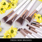 Niré Beauty White 15piece Award Winning Professional Makeup Brush Set: Vegan Makeup Brushes with Case, Makeup Sponge, Cleaner, Guide, Gift Box