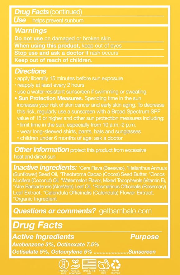 4-Pack Watermelon SPF 15 Lip Balm - Organic Ingredients, Broad Spectrum UVA/UVB Protection - Hydrating & Moisturizing, USA Made