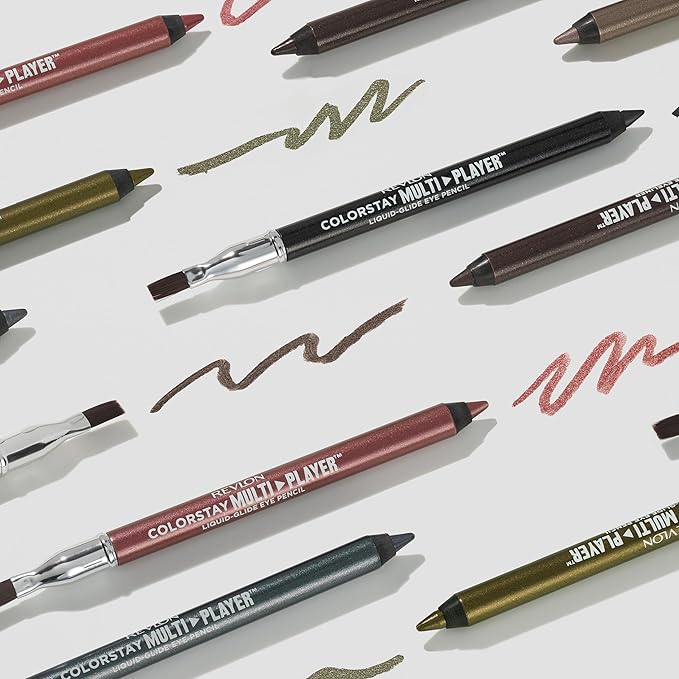 REVLON ColorStay Multiplayer Liquid-Glide Eye Pencil, Multi-Use Makeup With Blending Brush, Blends Then Sets, Creamy Texture, Waterproof, Smudge-proof, Longwearing, 401 Checkmate, 0.03 Oz