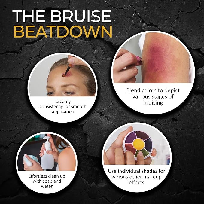 6-Color Bruise Wheel, Professional SFX Cream Makeup Palette with Foam Sponges for the Stage, Film, Costumes, Cosplay