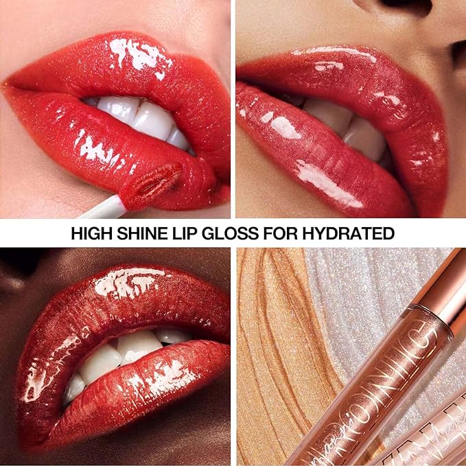 Jelly Red Lip Gloss Lipstick Lip Plumper Gloss Tinted Glitter Lipgloss Teens Moisturizing Lip Balm Lip Oil High Shine And Vegan Plumping Lip Gloss For Women Girls Long-Lasting Dry Lip Care (04#)