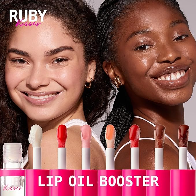 Ruby Kisses Lip Oil Booster, Hydrating Lip Gloss with Nourishing Natural Oil Blend, Jumbo Wand for Easy Application, Non-Sticky Formula (Soft Pink)