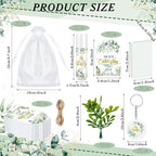 60 Sets 360 Pcs Lip Balm Soap Keychain Favors Eucalyptus Greenery Baby Shower Favors with Organza Bag Gift Card Faux Eucalyptus Greenery for Baby Shower Gift Gender Reveal Guest Prize