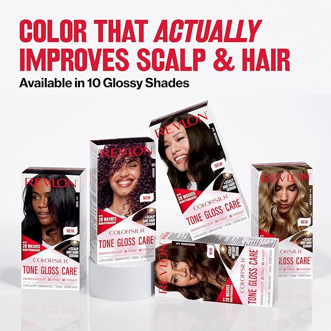 Revlon ColorSilk Tone + Gloss + Care Demi Permanent Hair Color, Dye Kit with Leave-In Scalp and Haircare Serum, 2x Shinier, 4x Stronger, 5RR Medium Red, 4.5 fl oz