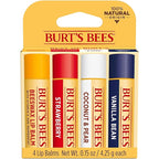 Burt's Bees Lip Balm - Beeswax, Strawberry, Coconut and Pear, and Vanilla Bean, With Responsibly Sourced Beeswax, Tint-Free, Natural Origin Lip Treatment, 4 Tubes, 0.15 oz.