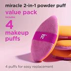 Real Techniques Miracle 2-In-1 Powder Puff 4 Pack, Dual-Sided, Full Size Makeup Blending Puff, Reversible Elastic Band, Makeup Sponge & Powder Puff, For Liquid, Cream & Powder Products, Cruelty-Free