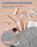 BAGSMART Makeup Bag Travel Toiletry Bag, Puffy Padded Make Up Bags for Women Makeup Organizer Case, Wide-open Pouch Purse Travel Essentials Toiletries Accessories Brushes, Gray