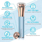 Flawless Facial Hair Remover for Women Painless Electric Razor Epilator Trimmer Shaver with 18K Gold-Plated, 16mm Dual Ring Floating Head, USB Rechargeable, 360° LED for Face Lip Hair Removal