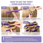 Syhood 30 Pcs 7'' Flexible Curling Rods Twist Foam Hair Rollers Soft Foam No Heat Hair Rods Rollers and 1 Steel Pintail Comb Rat Tail Comb for Women Long Short Hair(Purple,7 x 0.3 Inch)