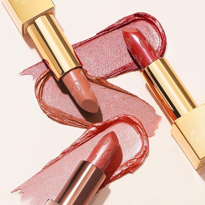 Oulac Metallic Orange Lipstick Set 3PCS, Comfortable Creamy Texture, Smooth No Grainy Feeling, Vegan & Gluten Free, Full-Coverage Lip Makeup, 3 X 4.3 g, 605+02+05