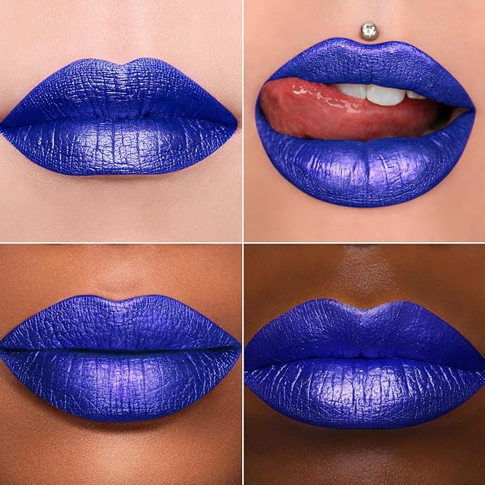MAKI YIKA Blue Lipstick for Women Metallic Lipsticks Glitter Long Lasting Lipstick No Smudge No Transfer Liquid Pink Lip Gloss (BR015 Blue Storm)