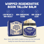 Whipped Bison Tallow Balm w/Manuka Honey, Jojoba, Rose Geranium Oil - Grass-Fed & Finished Organic Tallow Face Moisturizer - Face & Body Cream for Acne-Prone Skin - Nourishing Skincare (2.5oz)