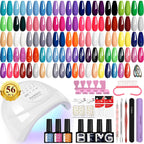 PHOENIXY Gel Nail Polish Kit with U V Light 48W, 56 Pcs 108 Effects Gel Nail Polish Kit Base Matte Glitter Top Coat Manicure Nail Set Gifts for Women
