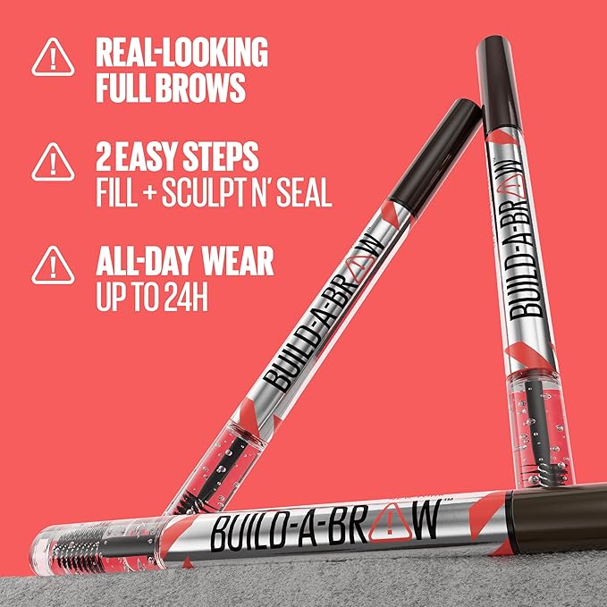 Maybelline Build-A-Brow 2-in-1 Brow Pen and Sealing Eyebrow Gel, Eyebrow Makeup for Real-Looking, Fuller Brows, Black Brown, 1 Count