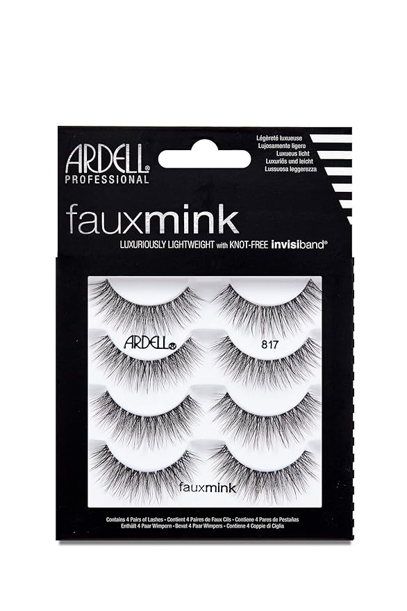 Ardell Faux Mink Lashes 817 – Lightweight, Knot-Free Invisiband Eyelashes for Natural Glam, 4 Pairs, 1 Pack