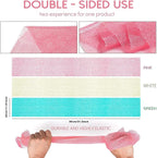 UJFQBH 3 Pieces African Net Sponge, African exfoliating net African Net Long Net Bath Sponge Exfoliating Shower Body Scrubber Back Scrubber Skin Smoother（Pink, Green, Off-White）