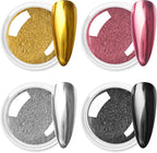 Allstarry Gold and Silver Chrome Nail Powder, 4 Colors Metallic Effect Mirror Chrome Powder Pigment Holographic Manicure Pigment Gold Siver Pink Chrome Nail Glitter