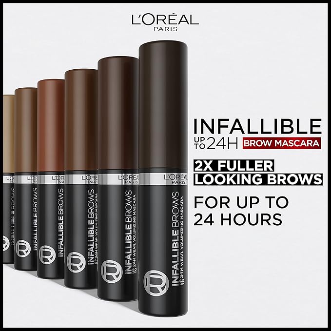 L'Oreal Paris Infallible Volumizing 24H Wear Brow Mascara, Long Lasting Eyebrow Makeup for 2X Fuller Eyebrows, 8.0 Light Blonde, 0.13 Fl Oz