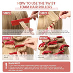 Syhood 30 Pcs 7'' Flexible Curling Rods Twist Foam Hair Rollers Soft Foam No Heat Hair Rods Rollers and 1 Steel Pintail Comb Rat Tail Comb for Women Long Short Hair(Red,7 x 0.3 Inch)