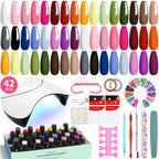 VANREESA 42 Pcs Gel Nail Polish Kit with U V Light 24 Colors Gel Polish Nail Kit Pink Red Orange Yellow Green Brown Blue Purple Gray Complete Nail Kit with Manicure Tools Gifts for Women