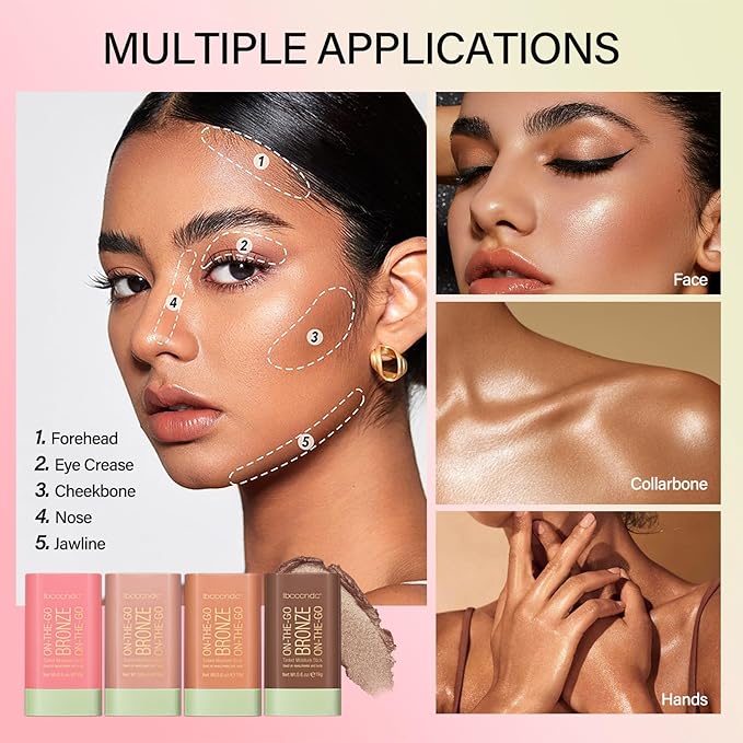 MEICOLY Cream Bronzer Stick, Natural Highlight Contour Makeup,Face Highlighter Stick,Contour Stick Facial Contouring Stick,Buildable Face Bronzer Face Shaping,Waterproof,01 Warm Glow