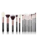 Jessup Makeup Brushes, Labeled Makeup Brush Set Premium Synthetic and Natural Hair Foundation Powder Concealer Eyeshadow Blending 15pcs Brush Kit, Rose Gold/Black T160