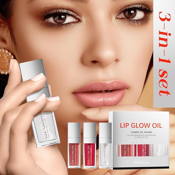 Liquid Lip Oil Gloss, 3 Pack Moisturizing Hydrating Nourishing Long Lasting Tinted Lip Gloss Plumper Gift Box for Teens Women Wife Mum Gift Idea
