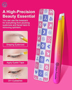 Expert Eyebrow Hair Removal Tweezer with Leather Case, GlamTweeler High Precision Slant Tip Stainless Steel Tweezers for Men and Women (Sparkle Fuchsia & Yellow)