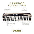 Kent 12T G Wide Tooth Detangling Comb - Handmade Pocket Comb for Thick, Curly, Wavy Hair - Large Tooth Hair and Beard Grooming Comb - Saw-Cut and Hand Polished