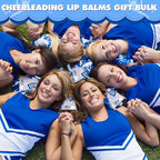 50 Sets Cheer Gifts Bulk 50 Cheer Lip Balm Bulk Moisturizing with 50 Organza Drawstring Gift Bags 50 Tags Cheerleader Gifts Cheer Gifts Bulk for Team (Blue)