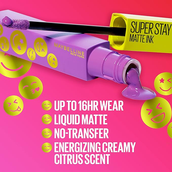 Maybelline Super Stay Matte Ink Liquid Lip Color, Moodmakers Lipstick Collection, Long Lasting, Transfer Proof Lip Makeup, Pleasure Seeker, Red, 1 Count
