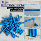 40pcs Perm Rods Set for Natural Hair Blue Plastic Cold Wave Rods Hair Curling Rollers with Steel Pintail Comb Rat Tail DIY Hairdressing Tools（40pcs Blue）