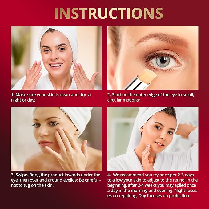 Retinol Under Eye Brightener Stick, Dark Circles Under Eye Treatment for Women with 5% Hyaluronic Acid Complex - Anti Aging Eye Cream for Puffiness and Bags Hydrates, Firms and Brightens Eyes 0.1oz(3g) 2 pack