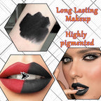 Black Velvet Matte Liquid Lipstick and Lip Liner Set - Smudge-proof, Long-lasting, Waterproof Black Lip Gloss Stain and Liner Pencil for Goth Halloween Cosplay Makeup