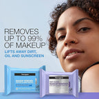 Neutrogena Day & Night Wipes, Makeup Remover Face Cleansing Towelettes & Night Calming Facial Cloths, 100% Plant Based Fibers Wipe Away Dirt, Alcohol-Free, 3 Packs of 25 ct, 75 ct
