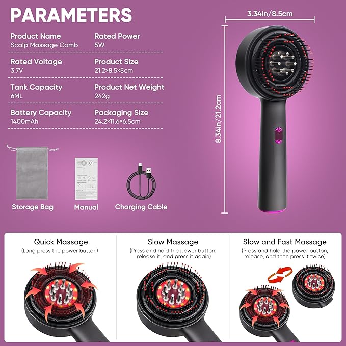 Upgrade 3 in 1 Hair Oil Applicator,Electric Hair Brushes for Hair Growth,Oil Applicator Scalp Massager,IPX7 Waterproof Electric Scalp Massager